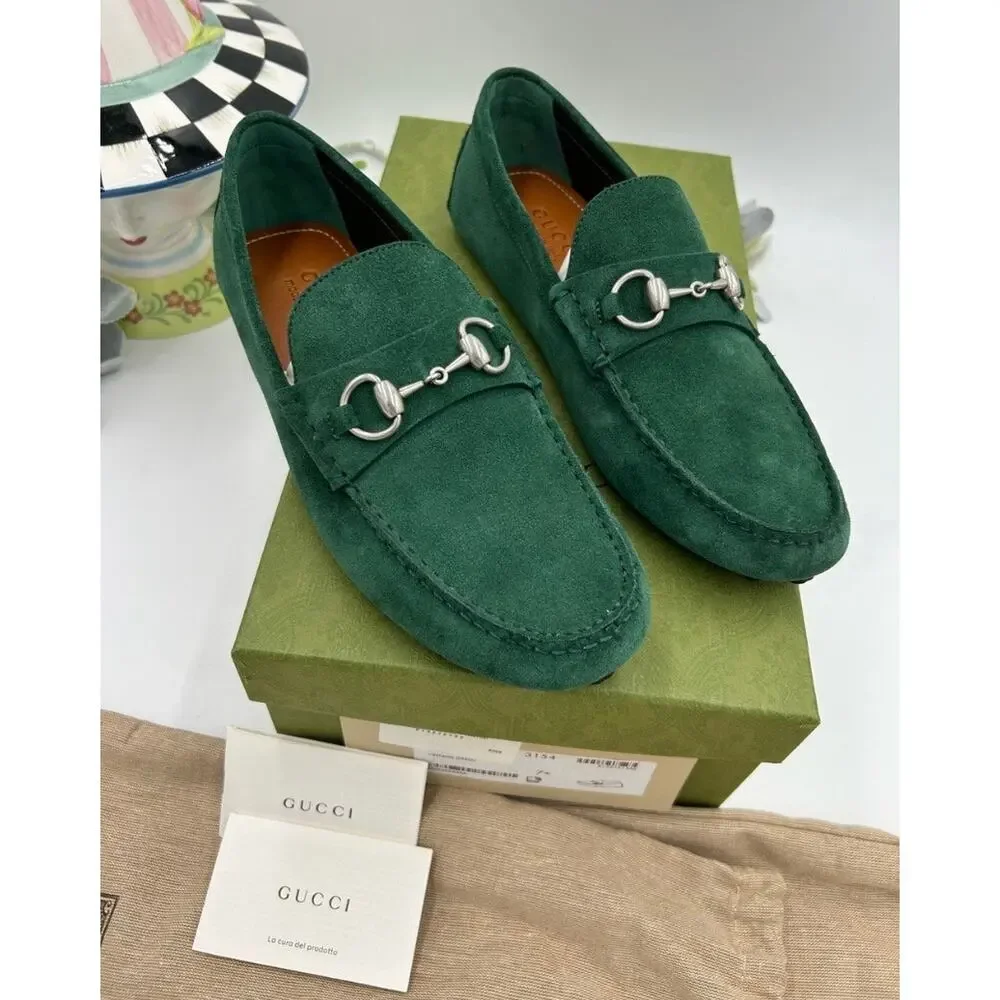 Men's Gucci suede horse bit driver loafers size 7.5 fits 8 US made in Italy